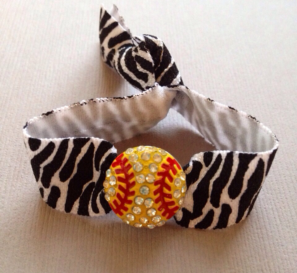 The Zebra Print Softball Hair Tie/ponytail Holder-bracelet - 1 Elastic Hair Tie W-softball Charm By Elastic Hair Bandz On Etsy