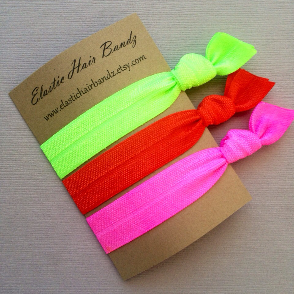 The 3-pack Brights Hair Tie Collection - 3 Elastic Hair Ties By Elastic Hair Bandz On Etsy