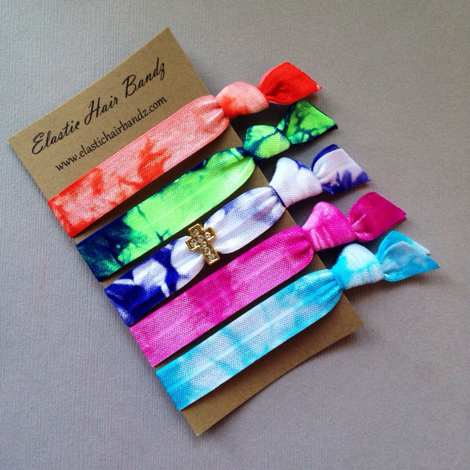 The Cross Charm Tie Dye Hair Tie Collection - 5 Elastic Hair Ties by Elastic Hair Bandz on Etsy