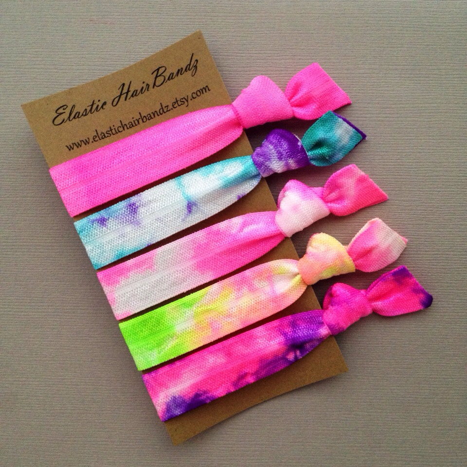 The Cotton Candy Tie Dye Hair Tie Ponytail Holder Collection 5 Elastic Hair Ties By Elastic Hair On Luulla